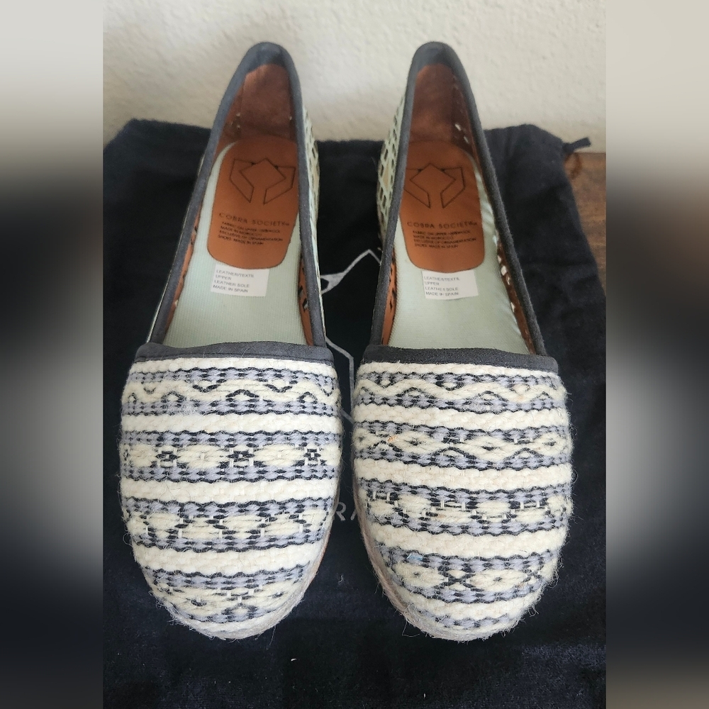 COBRA SOCIETY Molly Flat Espadrille Charcoal Aqua SZ 37/US 6.5